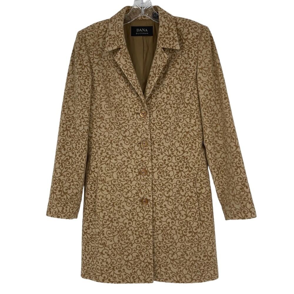 Dana Bachman Tan Paisley-ish Long Blazer Size 6 Wool 72% Classic Elegant Paisley